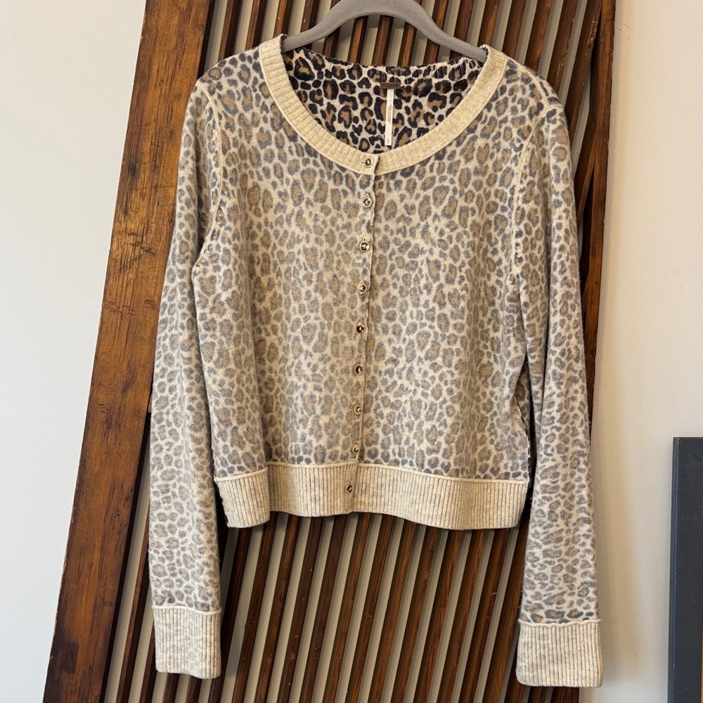 Free people Leopard Print Button-Up Cardigan in Beige and Taupe size large